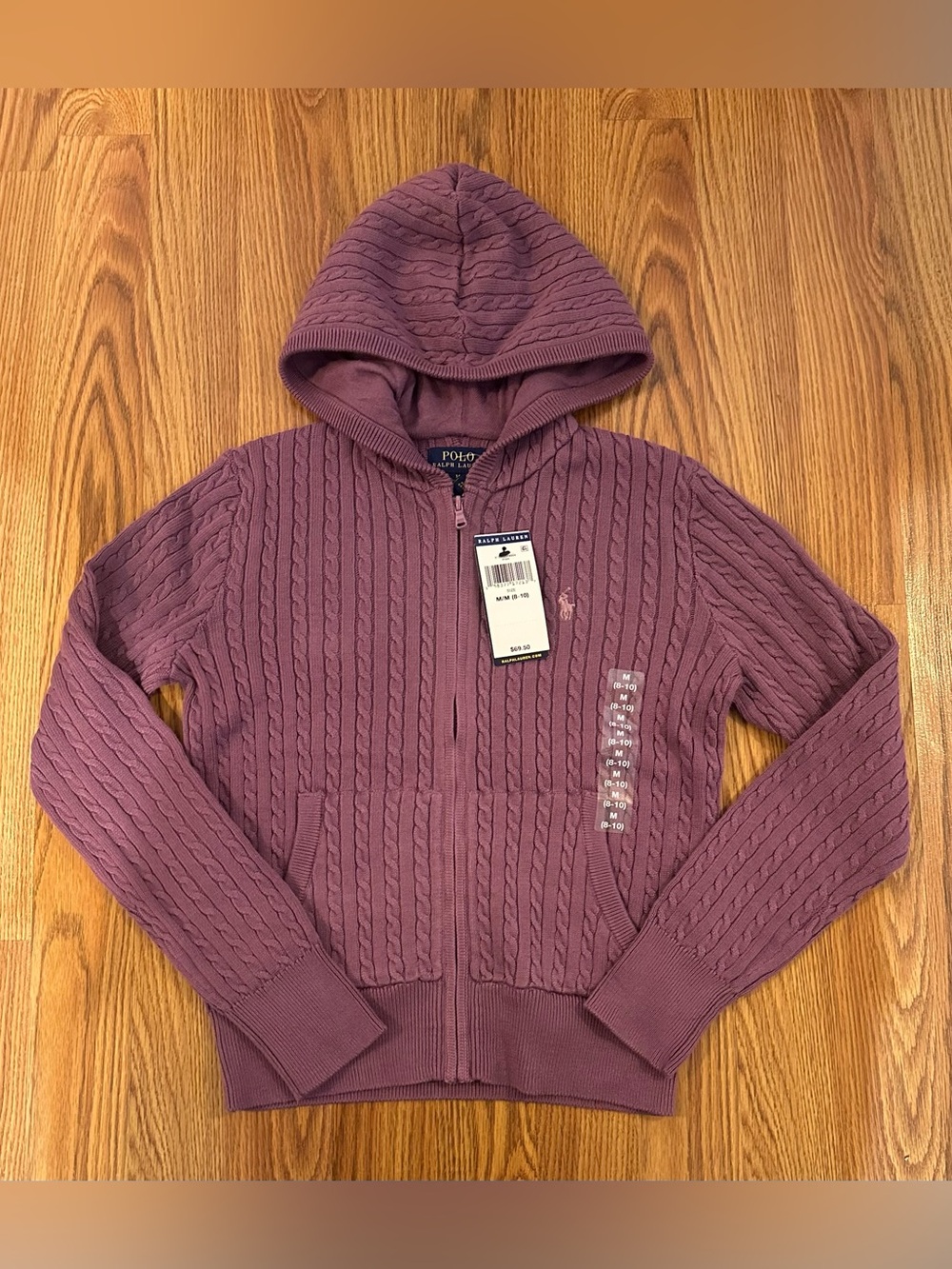 Polo Ralph Lauren Girl's Mini Cable Cotton Full Zip Hoodie, Size M (8-10)